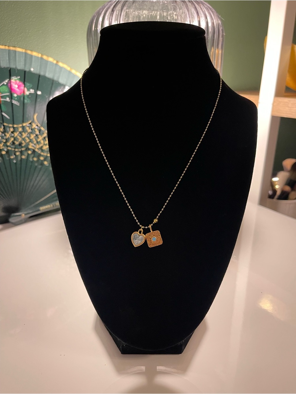 Gold-Tone Heart & Square Charm Necklace - Women Jewelry